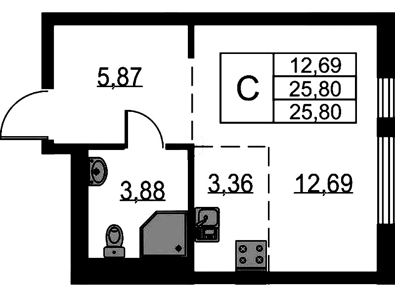Квартира студия 25.8 м², 1/15 эт., ЖК «Невская Долина»